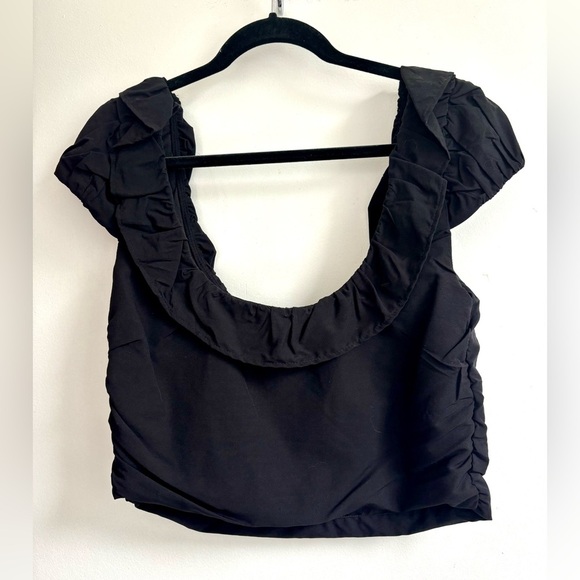 Zara Black Ruffle Off Shoulder Crop Blouse - Picture 5 of 8